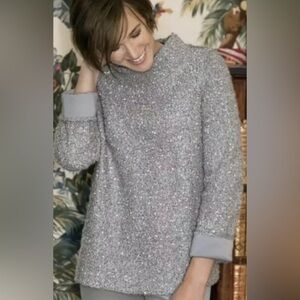 Soft Surroundings Sequin Sweater Grey Zip Sparkly Metallic Event Cocktail Small